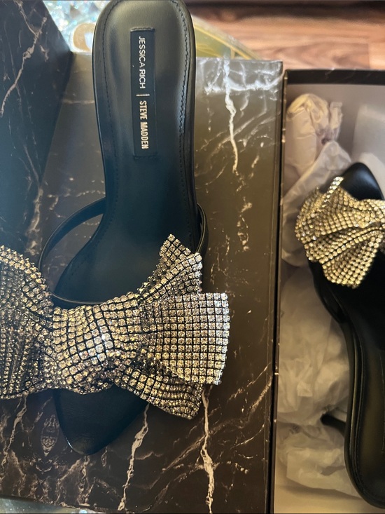 Steve Madden Shoes - Steve Madden Black Slide Mules with Crystal Bow
